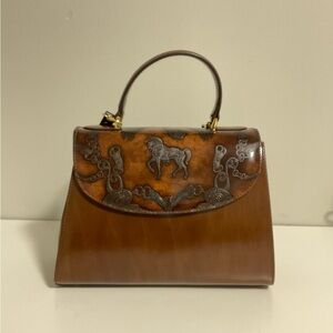 Vintage-Style Brown Real Leather Handbag, tote, crossbody, made in Italy